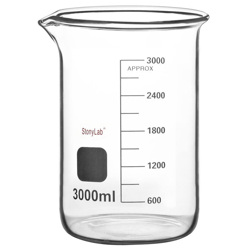 stonylab كوب زجاجي 1 عبوة زجاج بوروسيليكات متدرج شكل منخفض كوب غريفين مع فوهة صب، 3000 مل - Image 1
